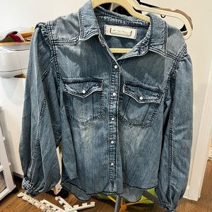 Free People Denim Shirt with Balloon Sleeves
